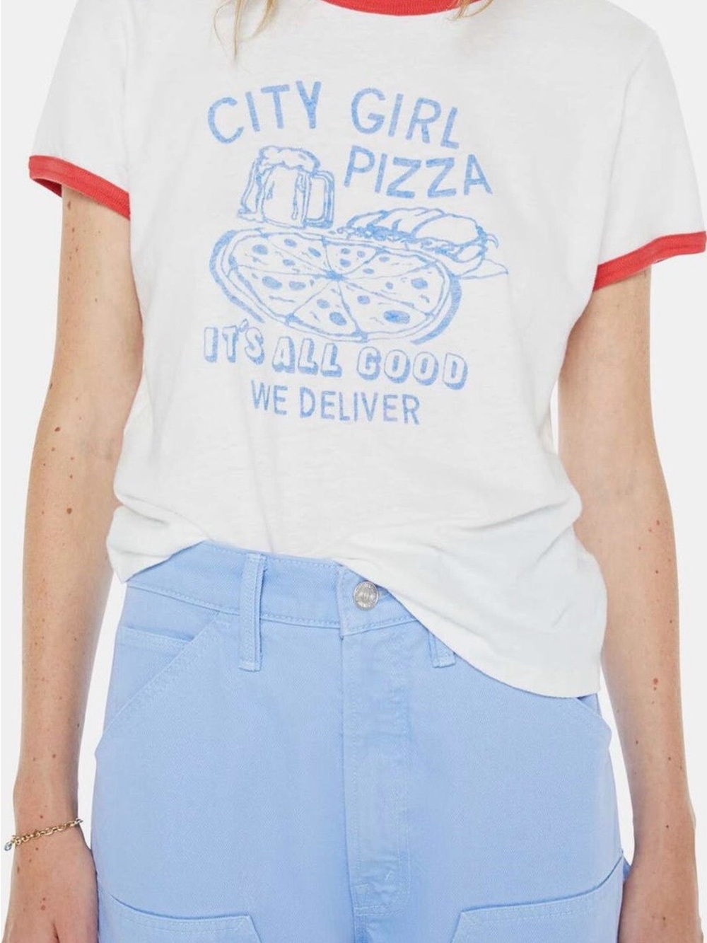 MOTHER the goodie goodie  Graphic Ringer Tee with Red Trim